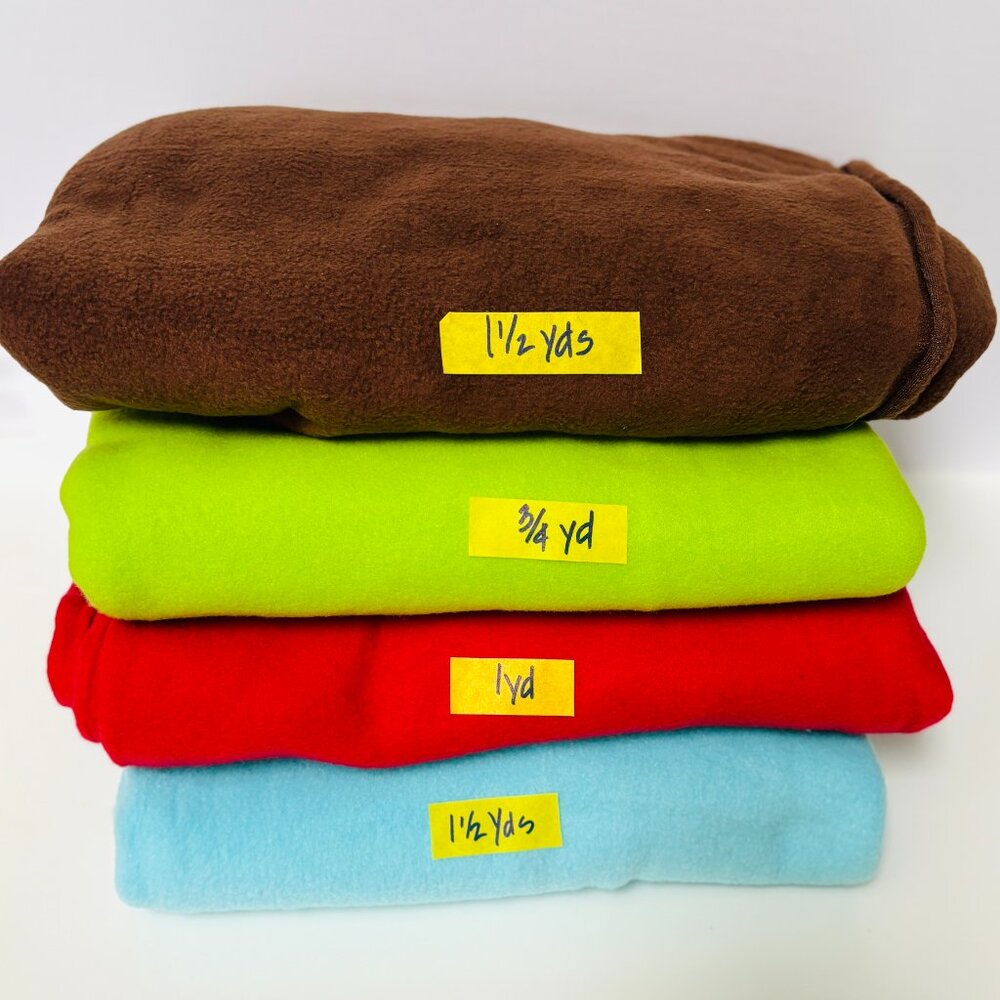 Large Box Lot of Polar Fleece Sewing  4+ Yds Green Blue Brown Red Fabric 5 lbs